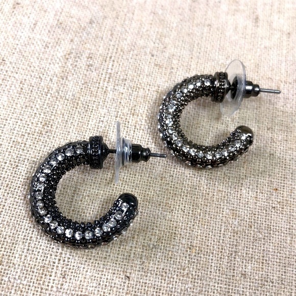Black Rhinestone and Hematite Earrings - Picture 1 of 4